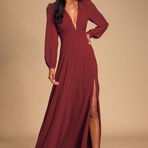 Burgundy Long Sleeve Maxi Dress